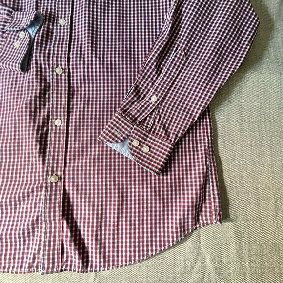 Izod Dress Shirt Mens Size Small 15.5 Slim Fit Red White Blue Gingham Checkered - Picture 7 of 15